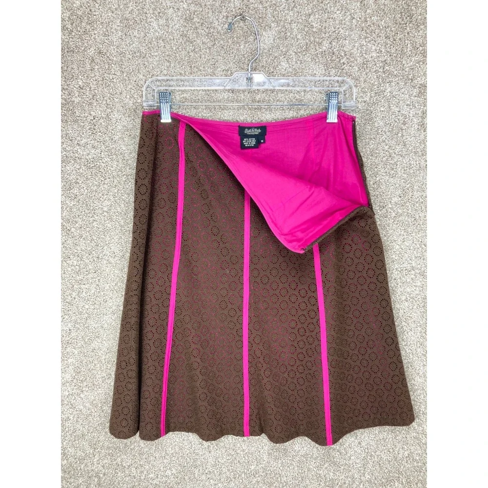 Peck & Peck Eyelet Lace A-Line Skirt Womens 10 Brown Pink Cotton Office Casual